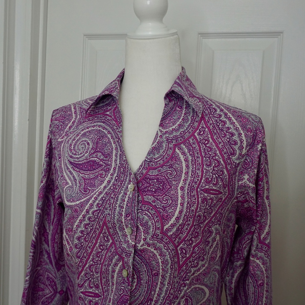 💜 FOXCROFT Patterned Wrinkle Free Button Down (6) - Picture 3 of 6